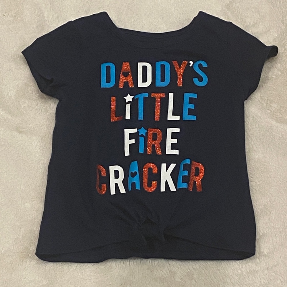 Celebrate! Patriotic Tee Shirt "Daddy's Little Firecracker" Tie Front Sz 3T VGC